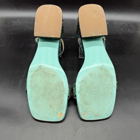 Betsey Johnson Womens Size 11M Grant Green Ankle Strap Heels Jewelled - Picture 9 of 9